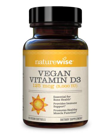 NatureWise Vegan Vitamin D3 5000iu (125 mcg) Support for Muscle Function Bone Health and Immune System Bioactive Non-GMO in Cold-Pressed Organic Olive Oil