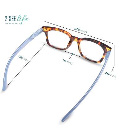Stylish Sky Blue Tortoise Shell Blue Light Readers for Women - High Vision & Comfortable Reading Glasses - Perfect for All Face Shapes - 2.0 Magnification - Buy Online on GoSupps.com