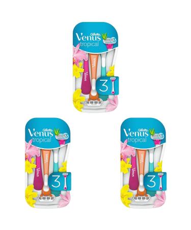 Gillette Venus Tropical Disposable Razors for Women 3 Women's Razors with Comfort Blades (Pack of 3) 3 pieces (Pack of 3) Tropical