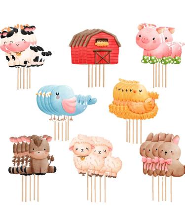 SLOCIEGO Farm Cupcake Topper - 40 PCS Farm Animals include Pig Cow Horse Chicken Cake Topper Party Decorations for Kids Birthday Baby Shower Barnyard Cartoon Cupcake Topper Picks Party Supplies