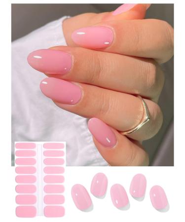 Semi Cured Gel Nail Strips (Jelly Pink)-16 Pcs UV Nail Stickers | UV Light Required | Gel Nail Wraps Light Slimmer And More Translucent