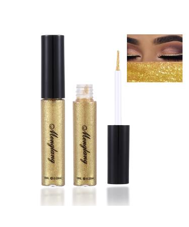 2021 Upgraded Liquid Glitter Eyeliner Set  Metallic Shimmer Glitter Eyeshadow  Long Lasting Waterproof Shimmer Sparkling Eyeliner Eye Shadow - Gold