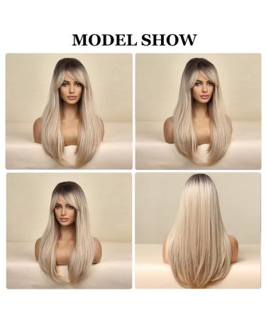 Esmee 24-Inch Long Straight Blond Wig | Ombre Synthetic Hair with Dark Roots | Perfect for Daily Party & Cosplay Wear - Buy Online on GoSupps.com