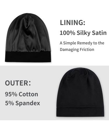 Satin Lined Sleep Bonnet for Men and Women | Adjustable Strap | Stay On All Night Hair Wrap | Black - 1 Pack - Buy Online on GoSupps.com