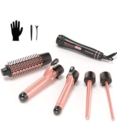 MOCEMTRY Curling Iron   Curling Wand Set Curling Brush  Instant Heat Up Hair Curler with 5 Interchangeable Ceramic Barrels (0.35 -1.25 )  2 Temperature Adjustments Heat Protective Glove & 2 Clips