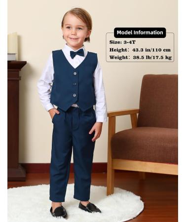 Mint Green Baby Boys Gentleman Suit Set | Navy Blue | 1-4 Years | Long Sleeve Shirt, Bowtie, Waistcoat & Pants | Size 2-3 Years - Buy Online on GoSupps.com