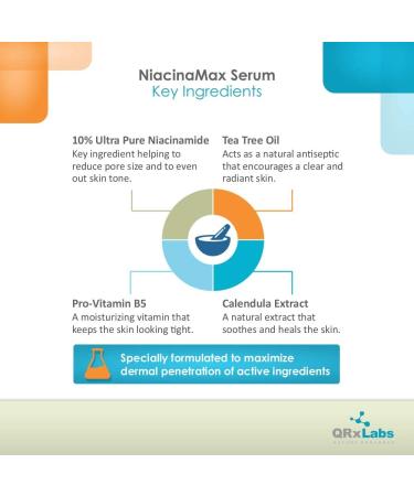 NiacinaMax Serum 10% Niacinamide with Tea Tree Oil, Calendula Extract, Allantoin, VIT. B5 & E - 2 oz / 60 ml - Shrinks Pores, Reduces Blemishes - Enhanced Dermal Penetration - Buy Online on GoSupps.com