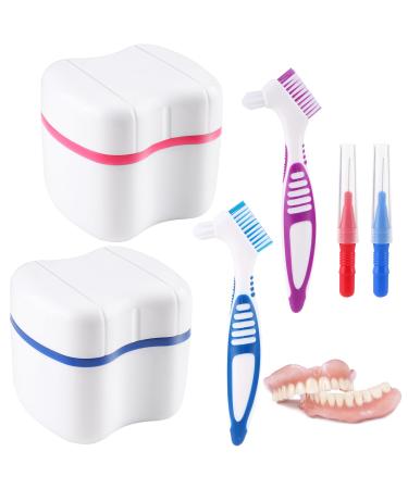 Dentures case 2 pieces dental prosthesis etui 2 prostheses cleaner brushes bathing box denture box prosthesis dental brush prostheses prostheses cup box for false teeth and braces