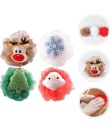 FRCOLOR 4pcs Christmas Bath Loofah Set - Santa Claus & Xmas Tree Pouf Shower Sponge for Kids | Exfoliating Body Scrubber - Buy Online on GoSupps.com
