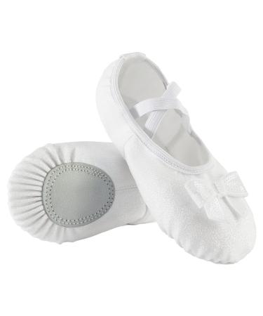 Phineein Girls Ballet Shoes for Practice Ballet Slipper for Dancing Sparkle Butterfly White 1 Big Kid