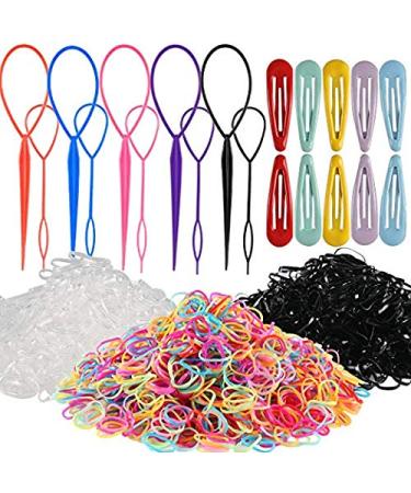 Elastic Hair Bands, SWS Hair Braid Kit with 4000pcs Multi Color Girl Hair Bands,10pcs Topsy Tails and 10pcs 2 inch Hair Clips for Girls Women