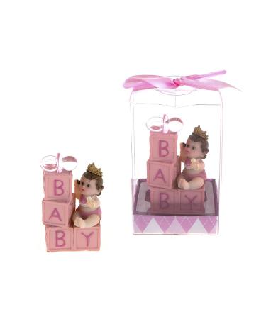 Lunaura Baby Keepsake - Set of 12 Girl Baby Sitting on Blocks with Large Pacifier Favors - Pink