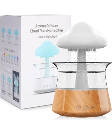 Rain Cloud Humidifier with Essential Oils Set | 7-Color Aromatherapy Diffuser - Remote Control & Wooden Design for Bedroom - Buy Online on GoSupps.com