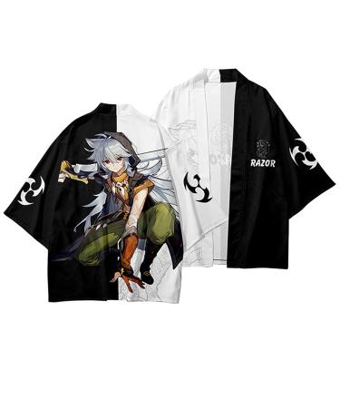 Game Genshin Impact Cosplay Razor Haori 2022 3D Printing Kimono Cloak for Genshin Impact Fans Black 4XL