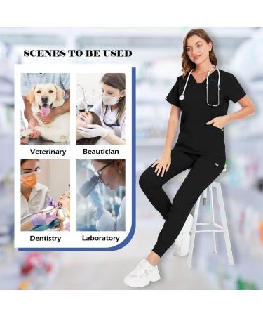 Black Small Niaahinn Scrub Suit Set for Women V-neck Modern Medical Nursing Uniforms - Buy Online on GoSupps.com