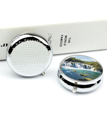 Round Pill Box - Krka River Waterfalls Print | 3 Compartment Medicine Organizer | Decorative Portable Pocket Pill Case - Buy Online on GoSupps.com