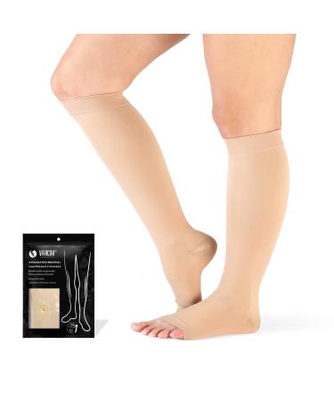 Varcoh compression stockings women wide plus-size (S-4XL) compression stockings men knee high open toes class 2-extra large sizes for optimal fit and comfort in varicose veins beige
