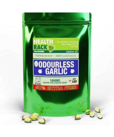 High Strength 1000mg Odourless Garlic Capsules for Heart Health - 180 Capsules | 1 Year Supply - Buy Online on GoSupps.com