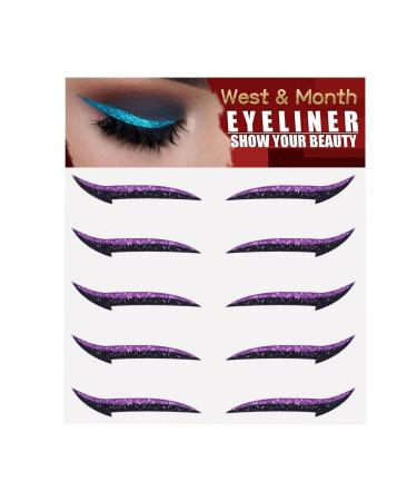 Sticker Eyeliner Glitter Instant -Adhesive Eyeliner Stencil Sparkle 5 Pairs Makeup Eyeliner Stickers Sticker Eyeliner for Eye Makeup Tool Eyeliner Tool Pochy Purple (Five Pairs)