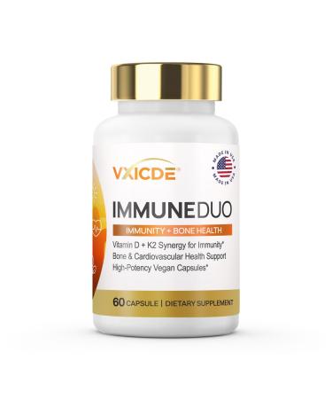 VXICDE Vitamin Non-GMO Formula 125 mcg Vitamin D3 & 100 mcg K2 (MK-7) and Olive Oil 100mg Supplement Easy to Swallow D & K Complex 60 Capsules