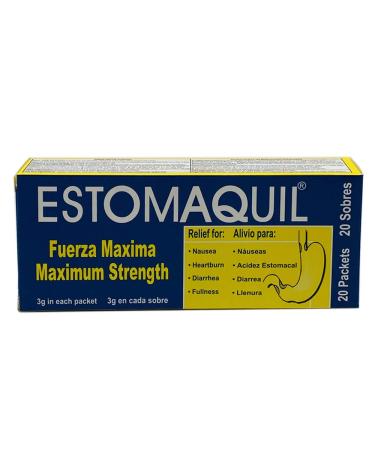 ESTOMAQUIL, Maximum Strength Powder, Help You Relief Nausea Heartburn, Stomach Inflammation, 20 Count, Box