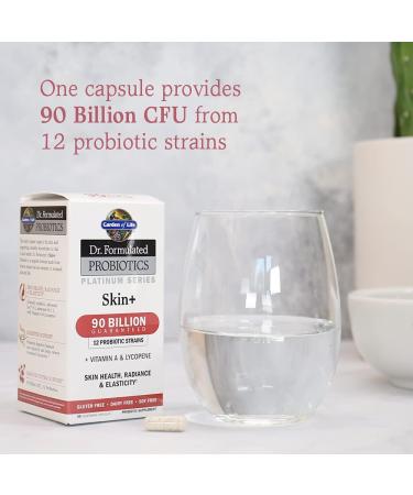 Garden of Life Dr. Formulated Platinum Series Skin+ Probiotic Supplement - 90 Billion CFU, 12 Strains, Vitamin A & Lycopene for Skin Health - 30 Capsules - Buy Online on GoSupps.com