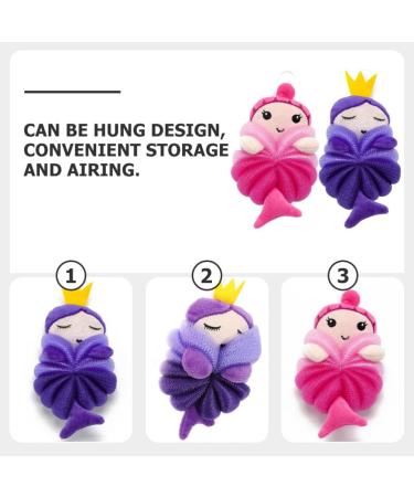 Minkissy Mermaid Kids Bath Loofah Sponge Set - 2 Pack Animal Shower Loofahs for Body Scrubbing and Exfoliation - Buy Online on GoSupps.com