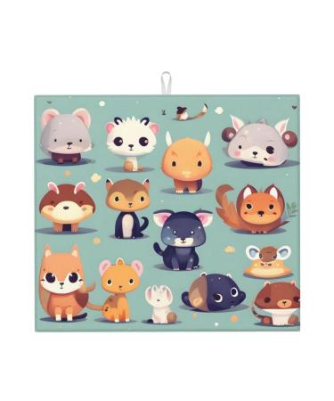Cute Little Animals Drying Mat For Kitchen Middle Is Made Of Composite Sponges Microfiber Absorbent Foldable And Hangable For Draining Rack Baby Bottles Coffee Pads 18x24 Inch