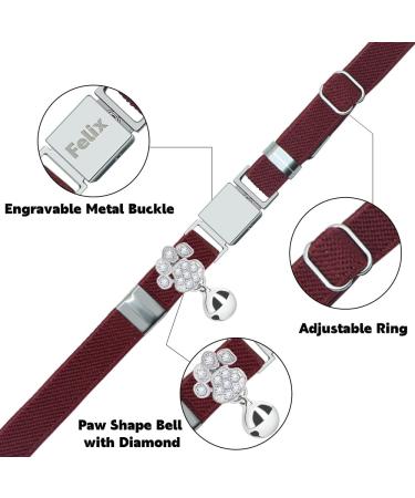 Personalized Red Wine Cat Collar | Engraved with Name & Phone Number | Elastic Cat Collar with Bell | International Shipping - Buy Online on GoSupps.com