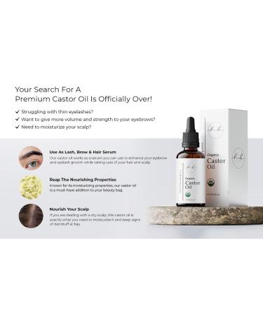 Organic Castor Oil for Eyelashes & Eyebrows - Pure Ricinoleic Acid Hair Oil & Scalp Serum - Nourishing Anti-Dandruff Supports Skin Health - 2 Oz - Buy Online on GoSupps.com