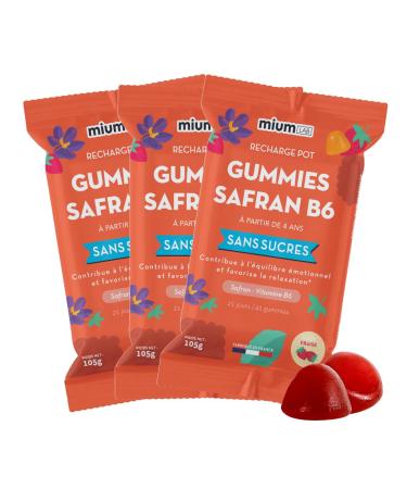Mium Lab - Gummies Safran B6 - Hautement dos 40mg Safran et Vitamine B6 - Compl ment alimentaire Enfants et Adultes - Cure 9 18 semaines - Sans Sucres - Saveur Fraise Fabriqu en France 3 co-recharges