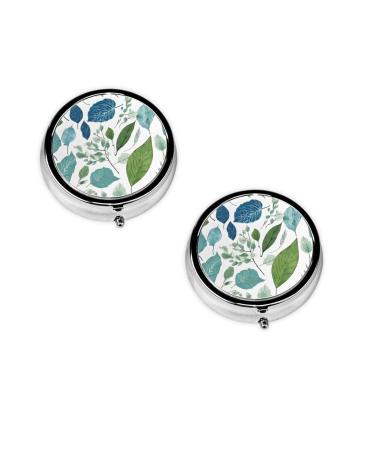 Green Eucalyptus Leaves Printed Mini Round Pill Box Pill Box 3 Compartment Medicine Pill Case Pill Organizer Travel Pillbox Portable Pill Box for Pocket Home Office Use