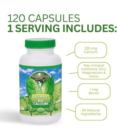 Youngevity Bio Calcium - Bioavailable Chelated Calcium + Magnesium Zinc Copper Potassium Boron - Absorbable Bone Support Supplement - (120 Capsules) - Buy Online on GoSupps.com