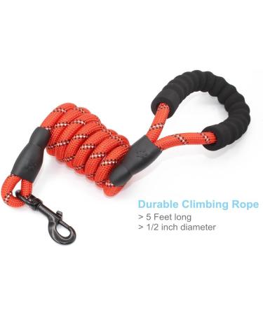 5ft Strong Dog Leash with Padded Handle | Safe Night Training Line for All Dog Sizes | Durable Reflex Seams - Red - Buy Online on GoSupps.com