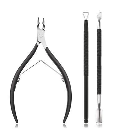 Cuticle Nipper with Cuticle Pusher Stainless Steel Cuticle Remover and Cutter Beauty Tool Black