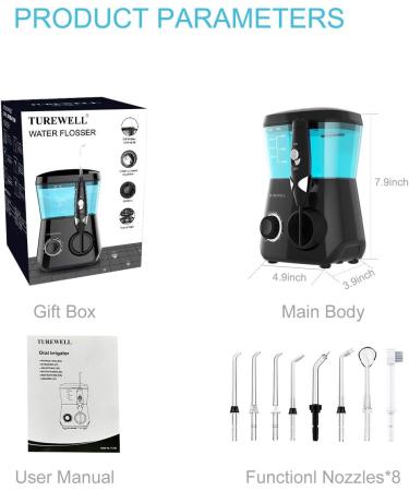 Buy Turewell Electric Mouth Shower IPX7 Waterproof Oral Irrigator with 10 Pressure Levels & 8 Nozzles | 600ml Interdental Cleaner for Home (Black) - Fast International Shipping - Buy Online on GoSupps.com