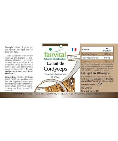 Fairvital | Cordyceps Extract 500mg Highly Dosed - 90 Capsules - Cordyceps Sinensis - Standardized to 40% Polysaccharides - Buy Online on GoSupps.com