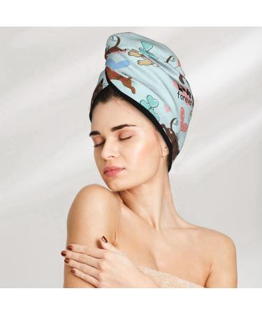 Cute Pug Dogs Microfiber Hair Towel - Super Absorbent Stretchy Wrap for Women | Quick Dry Coral Velvet Cap for Long Curly & Thick Hair - Buy Online on GoSupps.com