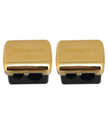 JOSALINAS Dual Makeup Sharpener (2 pack) for Cosmetic Eyebrow Eyeliner Pencil, Golden