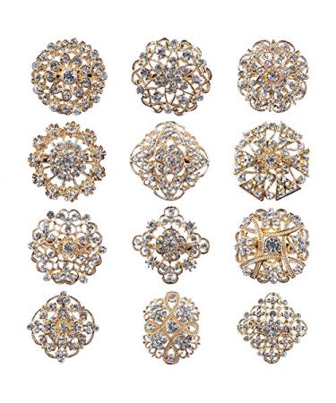 MEEJOA Brooches and Pins for Women  Gold or Silver Color with Rhinestone Crystal Flower Brooch Pins for Wedding Bouquet Party Decoration Broaches Set