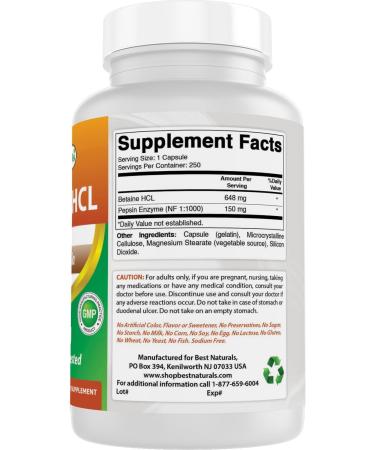 Best Naturals Betaine HCL 648 mg 250 Capsules - Buy Online on GoSupps.com