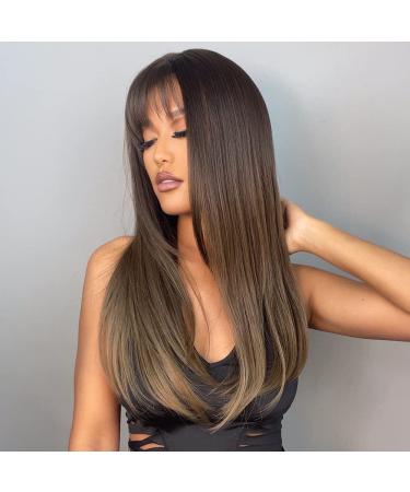 Buy Testar 24 Brown Wig with Bangs - Long Straight Dark Brown Wigs for Women | Natural Art Hair for Daily Wear Parties & Cosplay - Buy Online on GoSupps.com