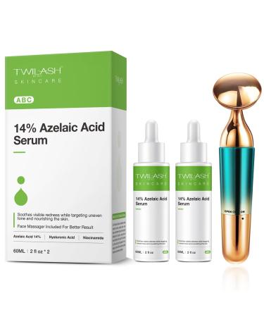 Twilash by DLY 14% Azelaic Acid Serum 120ml for Advanced Acne Treatment Redness Relief Skin Soothing Pore Care and Daily Protection - 2 fl oz/60 ml*2