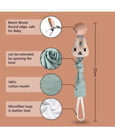 Paperkiddo 3PC Pacifier Chain Set - Nickel-Free Clips 22cm Bauhmwoll Musselin Triangular Bib Sucker for Boys & Girls (Bear Rabbit Moon) - Buy Online on GoSupps.com