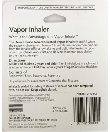6-Pack Vapor Inhaler for Sinus Nasal Decongestant, Allergy Relief with Essential Oils - Buy Online on GoSupps.com
