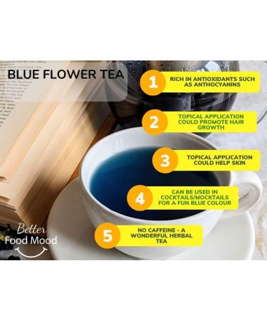 Better Food Mood Premium Blue Tea 25g - Natural Blue & Purple Changing Flower Tea for Cocktails & Lattes | Rich in Antioxidants | No Artificial Colors - Buy Online on GoSupps.com
