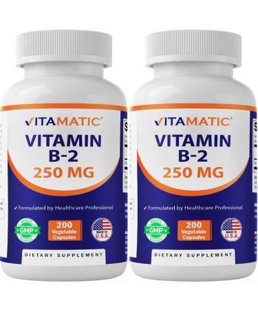 Vitamatic Vitamin B2 (Riboflavin) 250 mg - 200 Capsules - 2 Pack