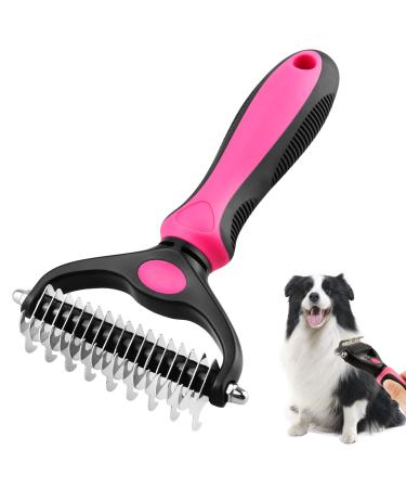 MEKEET Pet Dog Grooming Comb - Deshedding Brush Dematting Comb Double Sided 2 in 1 Pet Dog Cat Undercoat Rake Brush Perfect for Pet Dog Cat with Long Medium Hair Red