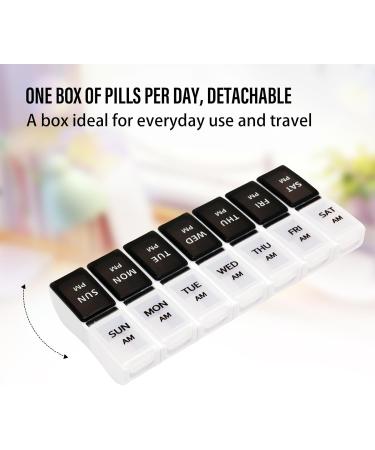 Weekly Pill Organizer - 7-Day Detachable Pill Box for Vitamins Fish Oil & Medications - Travel Friendly Black & White Design - Buy Online on GoSupps.com