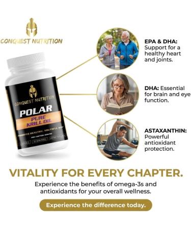 Conquest Nutrition Polar Pure Krill Oil. Phospholipid-Bound Omega-3 DHA EPA Astaxanthin. Support for Heart Brain Eyes & Comfortable Movement. Health & Wellness Support. 30 Softgels - Buy Online on GoSupps.com